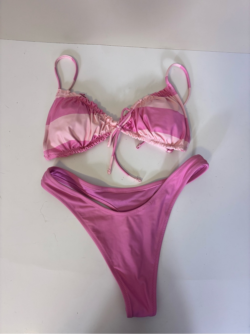 NWOT aerie Pink Striped Triangle Top, Thong Bottom Bikini Set Small